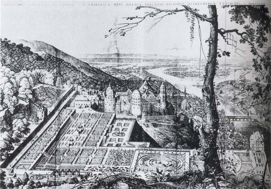 Bird-s-eye view of the Palatine garden at  Heidelberg